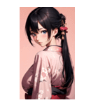 後ろ姿の着物の女の子の写真（個別スタンプ：18）