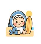 サメ着ぐるみ赤ちゃんサーファー＆猫（個別スタンプ：2）