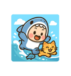 サメ着ぐるみ赤ちゃんサーファー＆猫（個別スタンプ：3）