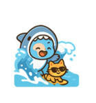サメ着ぐるみ赤ちゃんサーファー＆猫（個別スタンプ：6）