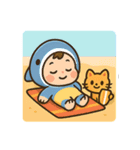 サメ着ぐるみ赤ちゃんサーファー＆猫（個別スタンプ：7）