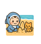 サメ着ぐるみ赤ちゃんサーファー＆猫（個別スタンプ：8）