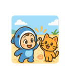 サメ着ぐるみ赤ちゃんサーファー＆猫（個別スタンプ：9）
