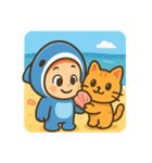 サメ着ぐるみ赤ちゃんサーファー＆猫（個別スタンプ：11）