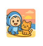 サメ着ぐるみ赤ちゃんサーファー＆猫（個別スタンプ：12）