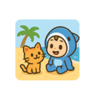 サメ着ぐるみ赤ちゃんサーファー＆猫（個別スタンプ：15）