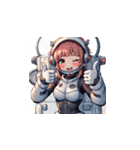 宇宙服を着た女性のサムズアップ（個別スタンプ：4）