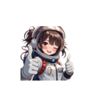 宇宙服を着た女性のサムズアップ（個別スタンプ：6）