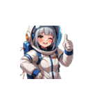 宇宙服を着た女性のサムズアップ（個別スタンプ：19）