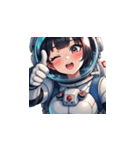 宇宙服を着た女性のサムズアップ（個別スタンプ：32）