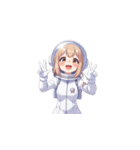 宇宙服を着た女性のピースサイン（個別スタンプ：2）