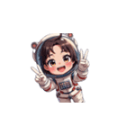 宇宙服を着た女性のピースサイン（個別スタンプ：9）