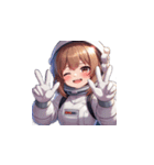 宇宙服を着た女性のピースサイン（個別スタンプ：14）