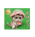 動く！かわいいメロン帽 眼鏡ネコたち（個別スタンプ：1）