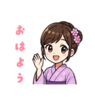 キュートな毎日☆浴衣の女の子 紫（個別スタンプ：1）