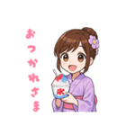 キュートな毎日☆浴衣の女の子 紫（個別スタンプ：5）