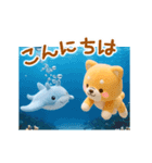 ▶動く3D❤️いやしばいぬ❤️夏と海/柴犬（個別スタンプ：3）