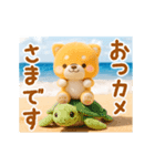 ▶動く3D❤️いやしばいぬ❤️夏と海/柴犬（個別スタンプ：4）