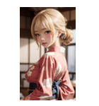 金髪の着物の女の子の写真（個別スタンプ：1）