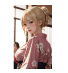 金髪の着物の女の子の写真（個別スタンプ：3）