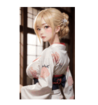 金髪の着物の女の子の写真（個別スタンプ：5）
