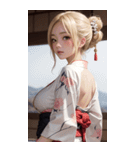 金髪の着物の女の子の写真（個別スタンプ：9）