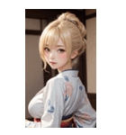 金髪の着物の女の子の写真（個別スタンプ：11）
