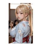 金髪の着物の女の子の写真（個別スタンプ：14）