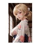 金髪の着物の女の子の写真（個別スタンプ：22）