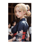 金髪の着物の女の子の写真（個別スタンプ：35）