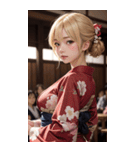 金髪の着物の女の子の写真（個別スタンプ：37）