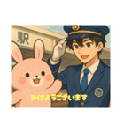 駅の車掌さんとうさぎのゆるキャラ（個別スタンプ：1）