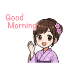 英語：キュートな毎日☆浴衣の女の子 紫（個別スタンプ：1）