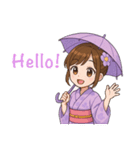 英語：キュートな毎日☆浴衣の女の子 紫（個別スタンプ：2）