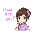 英語：キュートな毎日☆浴衣の女の子 紫（個別スタンプ：4）