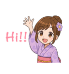 英語：キュートな毎日☆浴衣の女の子 紫（個別スタンプ：5）