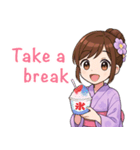 英語：キュートな毎日☆浴衣の女の子 紫（個別スタンプ：9）