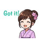 英語：キュートな毎日☆浴衣の女の子 紫（個別スタンプ：10）