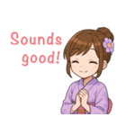 英語：キュートな毎日☆浴衣の女の子 紫（個別スタンプ：12）