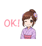 英語：キュートな毎日☆浴衣の女の子 紫（個別スタンプ：13）