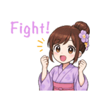 英語：キュートな毎日☆浴衣の女の子 紫（個別スタンプ：15）