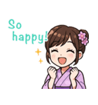 英語：キュートな毎日☆浴衣の女の子 紫（個別スタンプ：17）