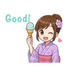 英語：キュートな毎日☆浴衣の女の子 紫（個別スタンプ：18）
