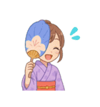 英語：キュートな毎日☆浴衣の女の子 紫（個別スタンプ：20）