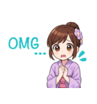 英語：キュートな毎日☆浴衣の女の子 紫（個別スタンプ：21）