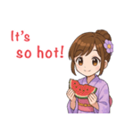 英語：キュートな毎日☆浴衣の女の子 紫（個別スタンプ：24）