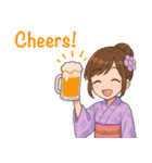 英語：キュートな毎日☆浴衣の女の子 紫（個別スタンプ：25）