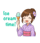 英語：キュートな毎日☆浴衣の女の子 紫（個別スタンプ：28）