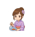 英語：キュートな毎日☆浴衣の女の子 紫（個別スタンプ：31）