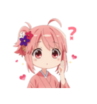 楽しいピンク着物の女の子スタンプ（個別スタンプ：29）